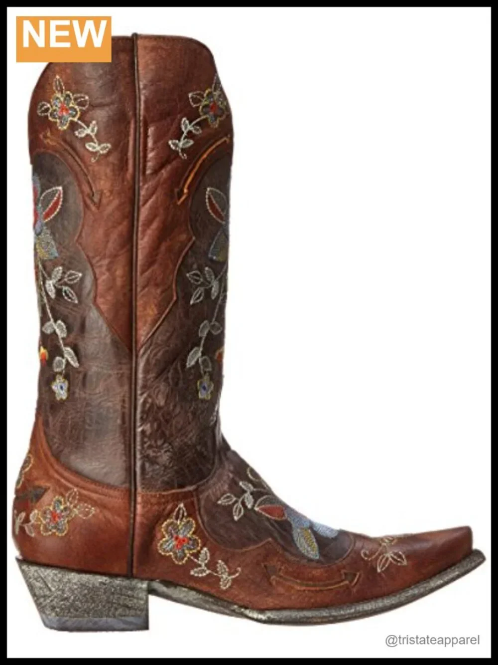 Women's Mid-Calf Western Boots Embroidered Leather